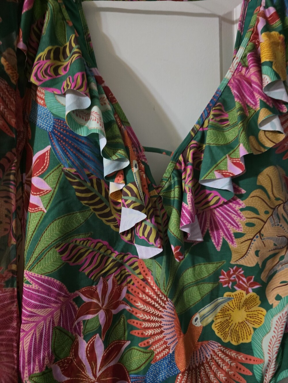 Gibson Latimer Junhle Print Swim Suit W Matching Coverup in Pink, Green, Yellow - Picture 2 of 6